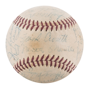 1956 World Series Champions New York Yankees Team Signed OAL Harridge Baseball With 30 Signatures Including Mantle, Stengel, Dickey & Martin - No Clubhouse! (JSA)